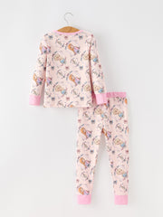 Girls Pink Bow Print Long Sleeve Pajama Set