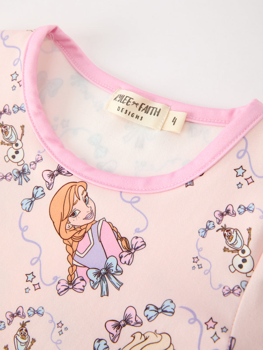 Girls Pink Bow Print Long Sleeve Pajama Set