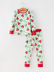 Christmas Ornament Plaid Girls Long Sleeve Pajama Set