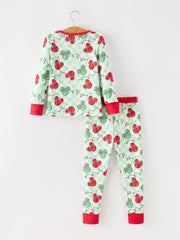 Christmas Ornament Plaid Girls Long Sleeve Pajama Set