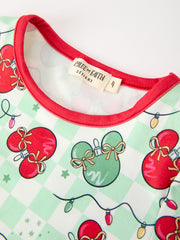Christmas Ornament Plaid Girls Long Sleeve Pajama Set