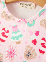 Girls Christmas Gingerbread Candy Cane Long Sleeve Twirl Dress