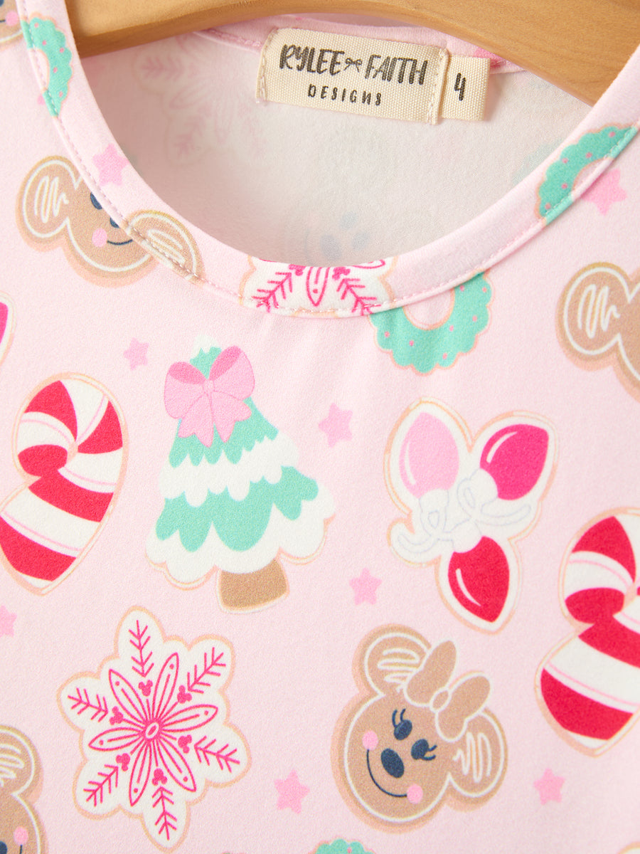 Girls Christmas Gingerbread Candy Cane Long Sleeve Twirl Dress