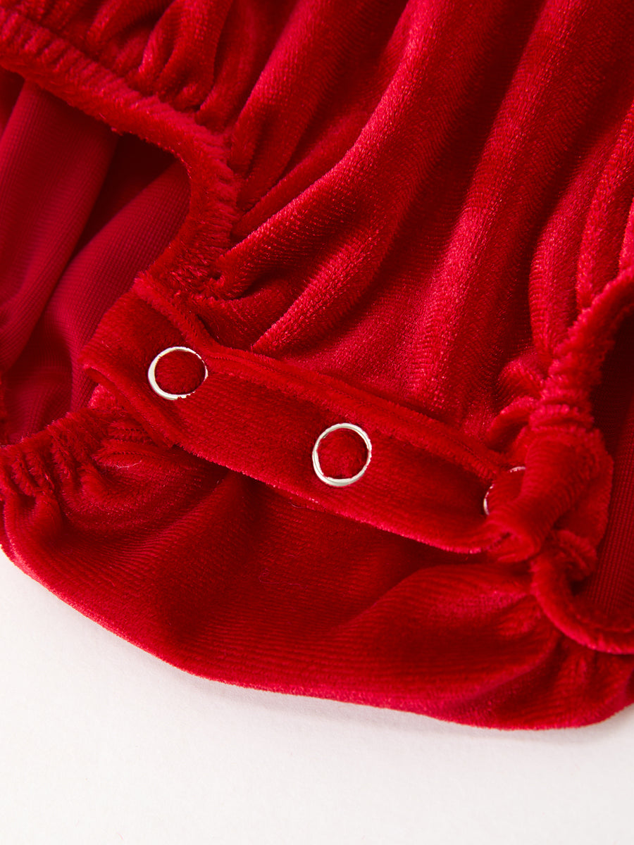 Christmas Velvet Baby Romper Smocked Embroidery Bow