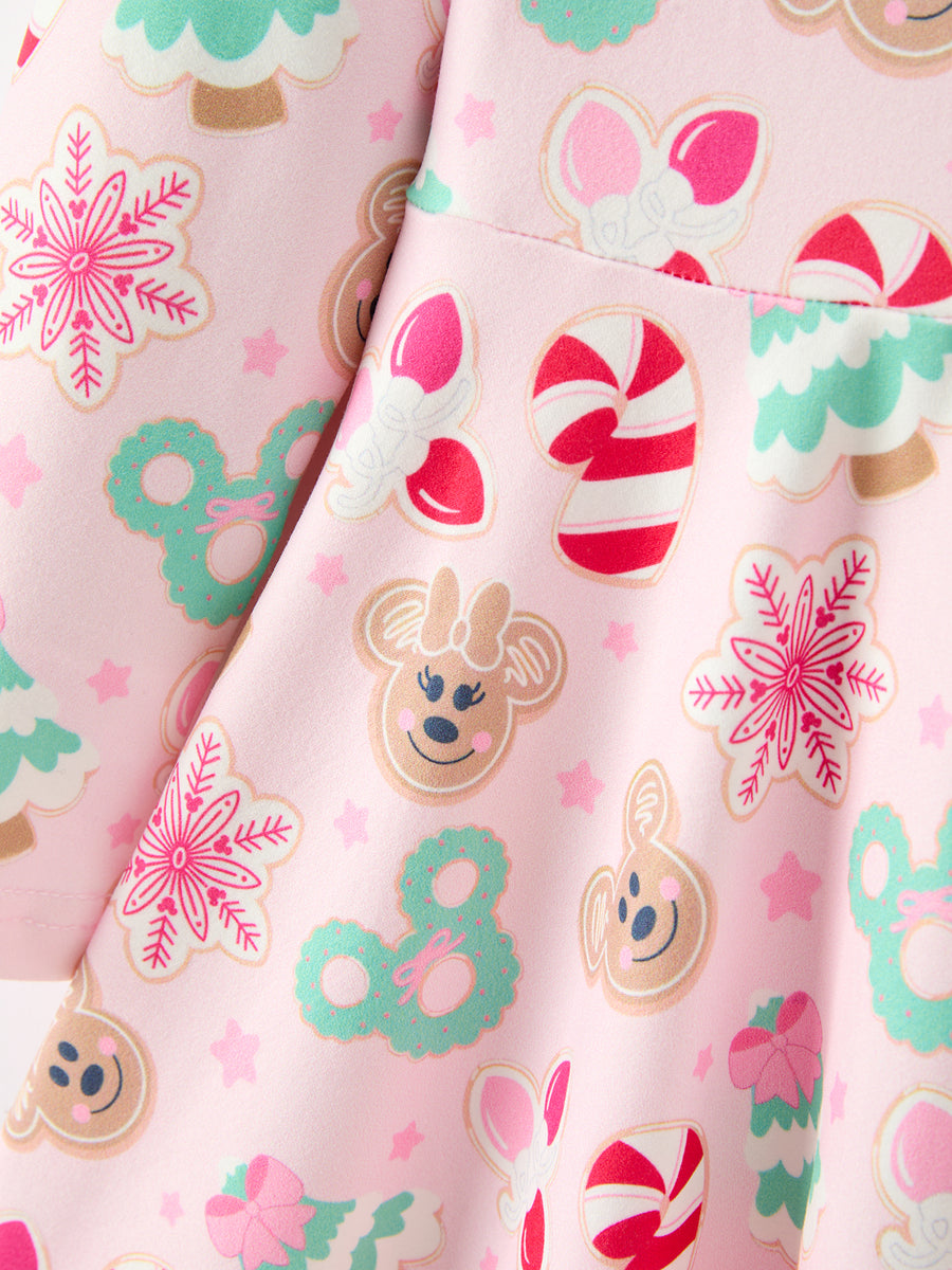 Girls Christmas Gingerbread Candy Cane Long Sleeve Twirl Dress