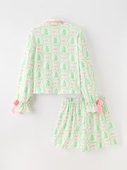 Mommy & Me Christmas Tree & Bow Print Girls Pajama Set