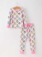 Girls Pink Print Long Sleeve Pajama Set