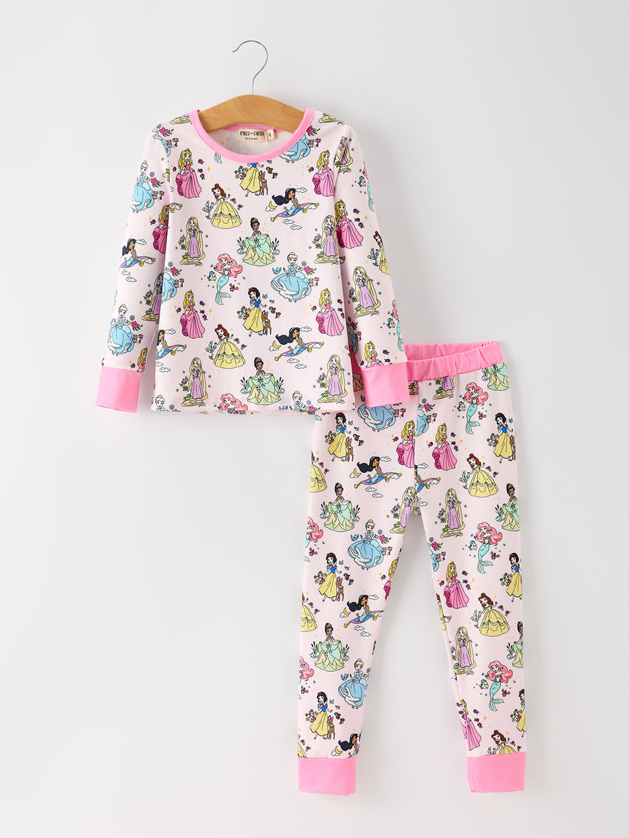 Girls Pink Print Long Sleeve Pajama Set