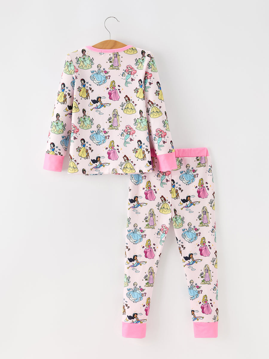 Girls Pink Print Long Sleeve Pajama Set