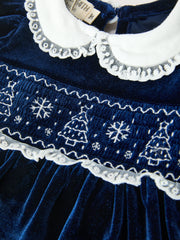Girls Christmas Navy Velvet Smocked Top And Bloomers Outfit