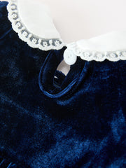 Girls Christmas Navy Velvet Smocked Top And Bloomers Outfit