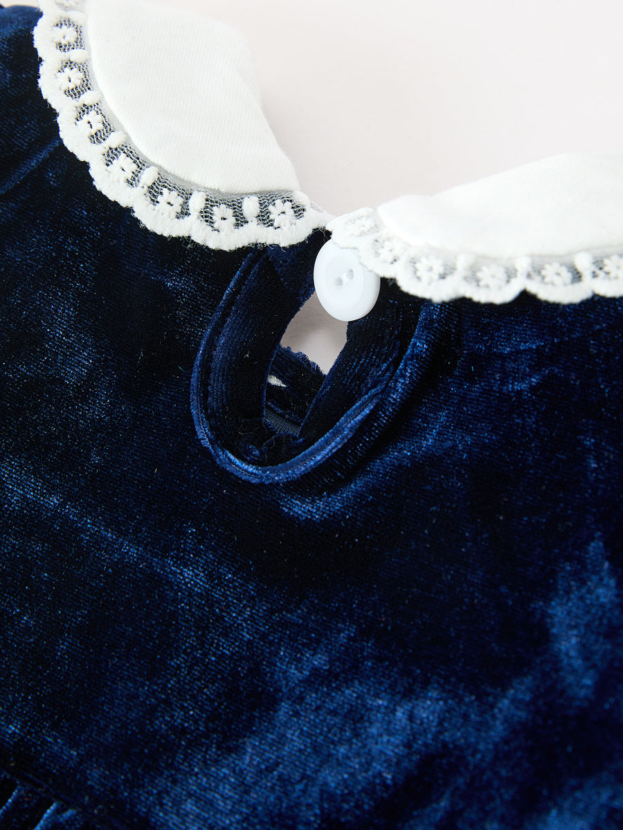 Girls Christmas Navy Velvet Smocked Top And Bloomers Outfit