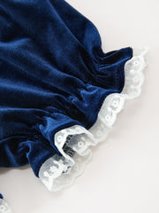 Girls Christmas Navy Velvet Smocked Top And Bloomers Outfit