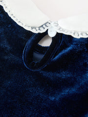 Christmas Tree Girls Navy Velvet Smocked Lace Dress