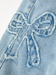 Girls Light Wash Bow Applique Relaxed Denim Jeans