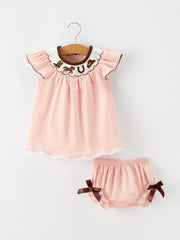 Western Horse Girls Pink Smocked Bloomer Set