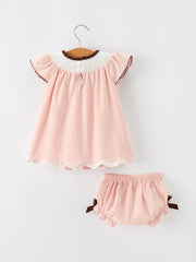 Western Horse Girls Pink Smocked Bloomer Set