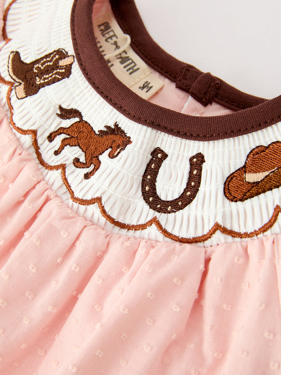 Western Horse Girls Pink Smocked Bloomer Set