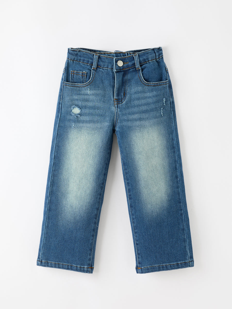 Girls Distressed Denim Jeans with Oversized Back Bow