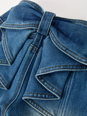 Girls Distressed Denim Jeans with Oversized Back Bow