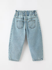 Girls Light Wash Bow Applique Relaxed Denim Jeans