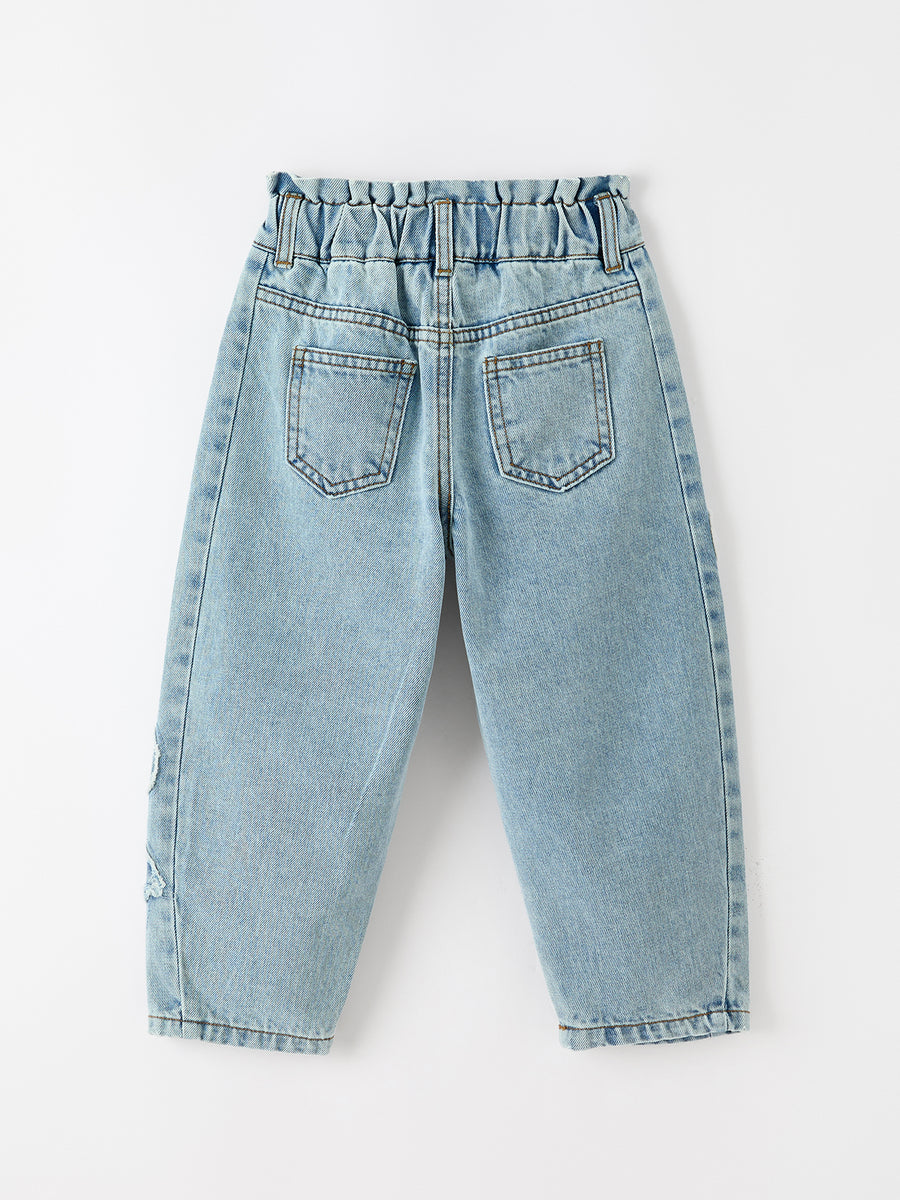 Girls Light Wash Bow Applique Relaxed Denim Jeans
