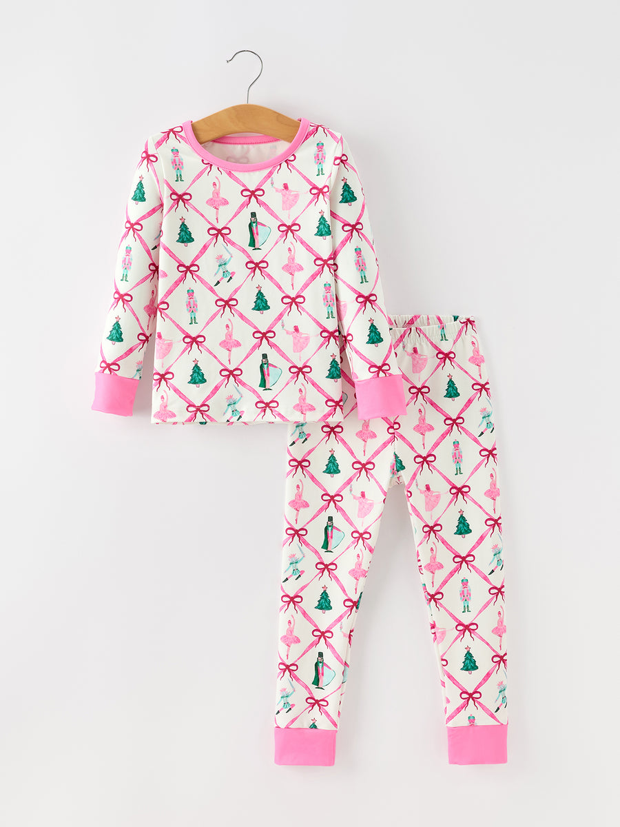 Christmas Girls Bow Ballet Holiday Pajama Set
