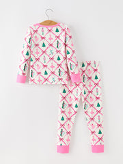Christmas Girls Bow Ballet Holiday Pajama Set