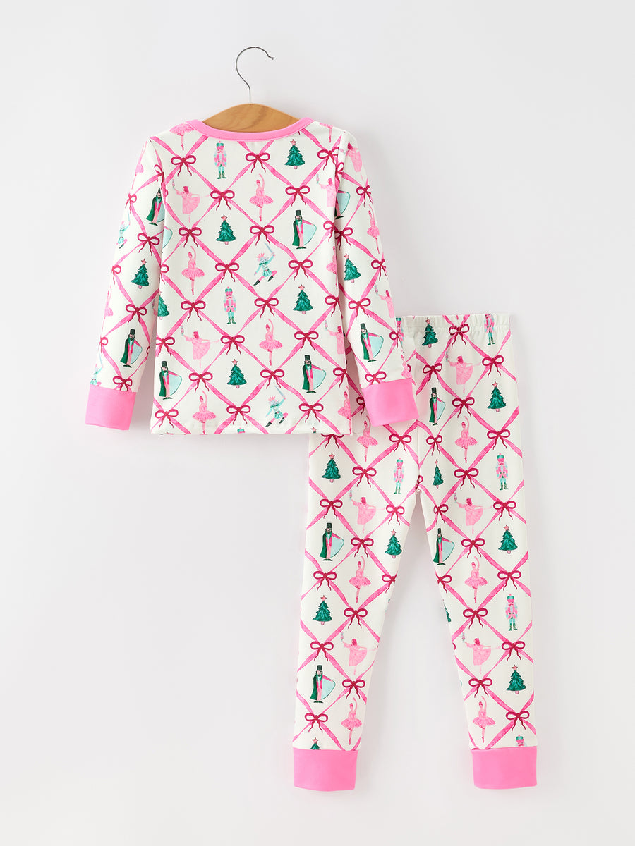 Christmas Girls Bow Ballet Holiday Pajama Set