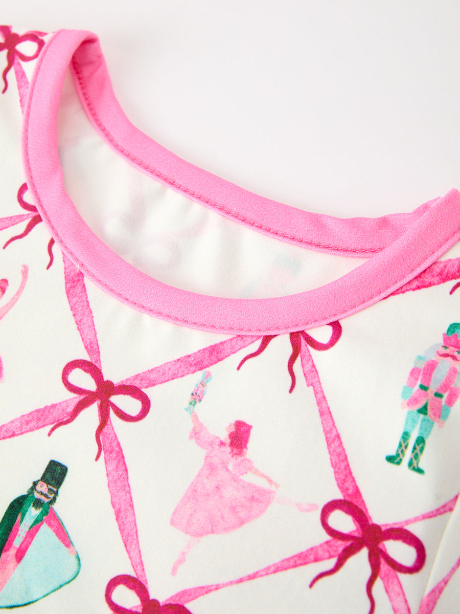 Christmas Girls Bow Ballet Holiday Pajama Set