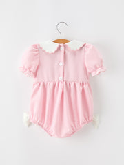 Baby Girls Pink Plaid Horse Smocked Bubble Romper with Bows