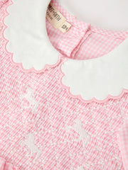 Baby Girls Pink Plaid Horse Smocked Bubble Romper with Bows