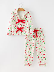 Christmas Lights Print Bow Tie Pajamas Set