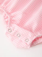 Baby Girls Pink Plaid Horse Smocked Bubble Romper with Bows
