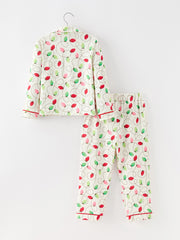 Christmas Lights Print Bow Tie Pajamas Set