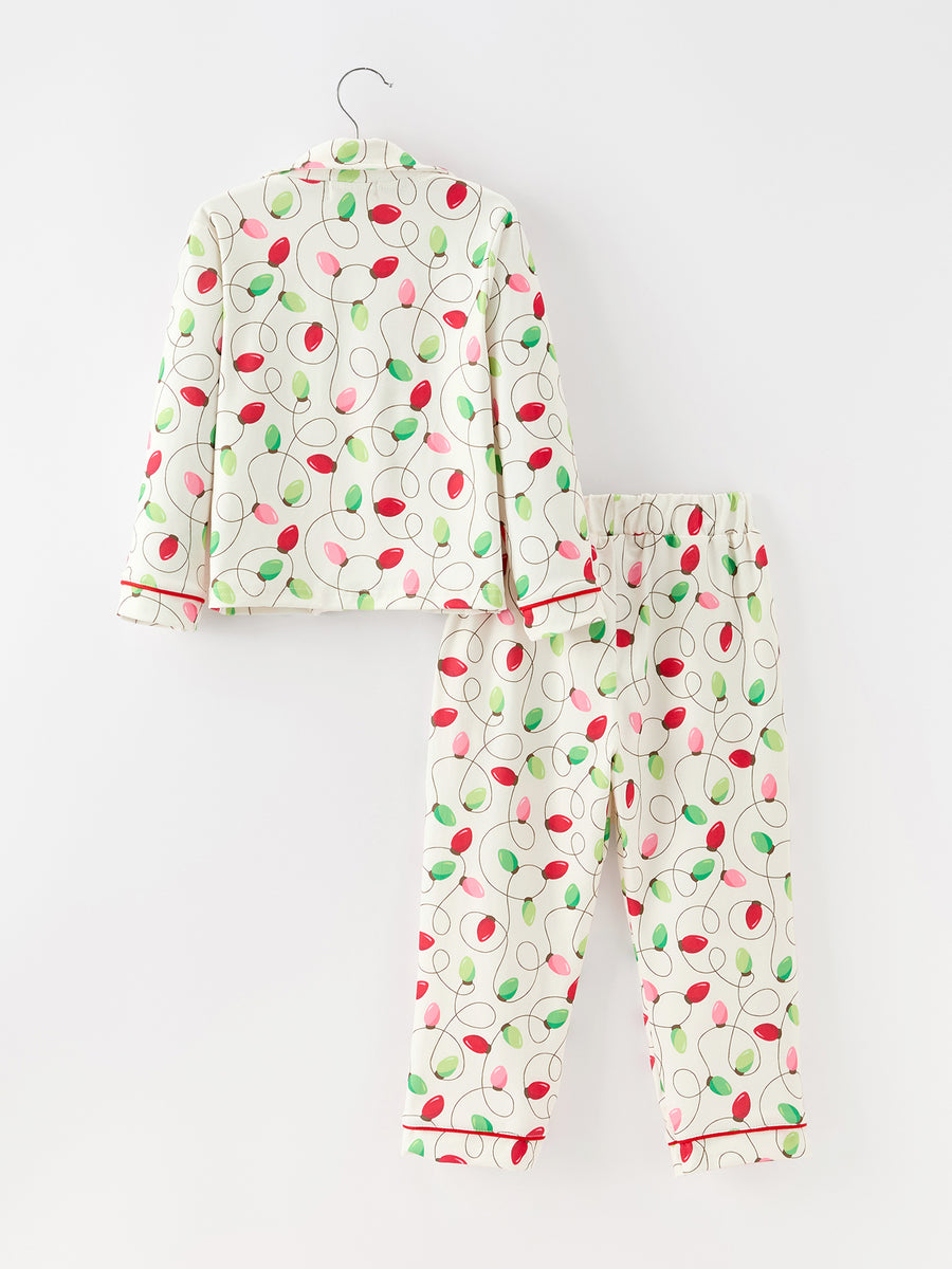 Christmas Lights Print Bow Tie Pajamas Set