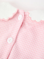 Baby Girls Pink Plaid Horse Smocked Bubble Romper with Bows