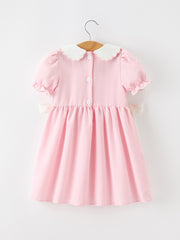 Girls Horse Smocked Pink Plaid Bow Dress