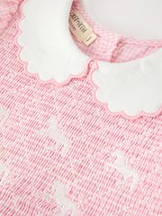 Girls Horse Smocked Pink Plaid Bow Dress