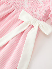 Girls Horse Smocked Pink Plaid Bow Dress