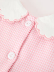 Girls Horse Smocked Pink Plaid Bow Dress