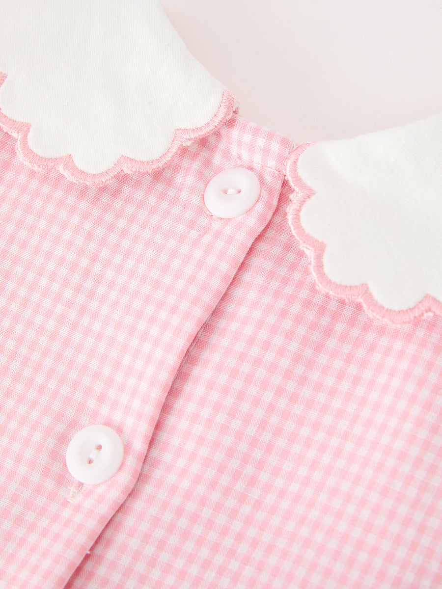 Girls Horse Smocked Pink Plaid Bow Dress