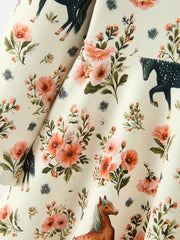 Western Floral Horse Print Girls Long Sleeve Twirl Dress