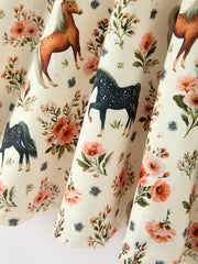 Western Floral Horse Print Girls Long Sleeve Twirl Dress