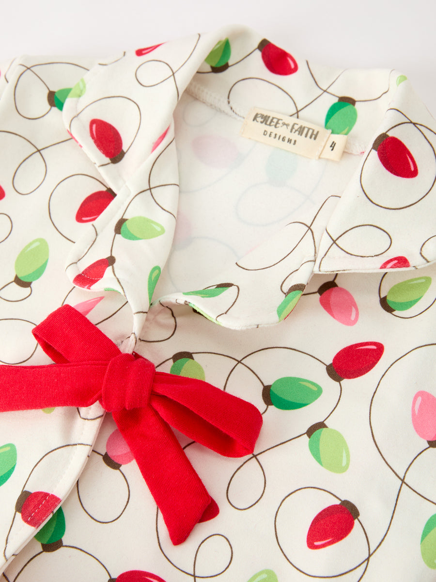 Christmas Lights Print Bow Tie Pajamas Set