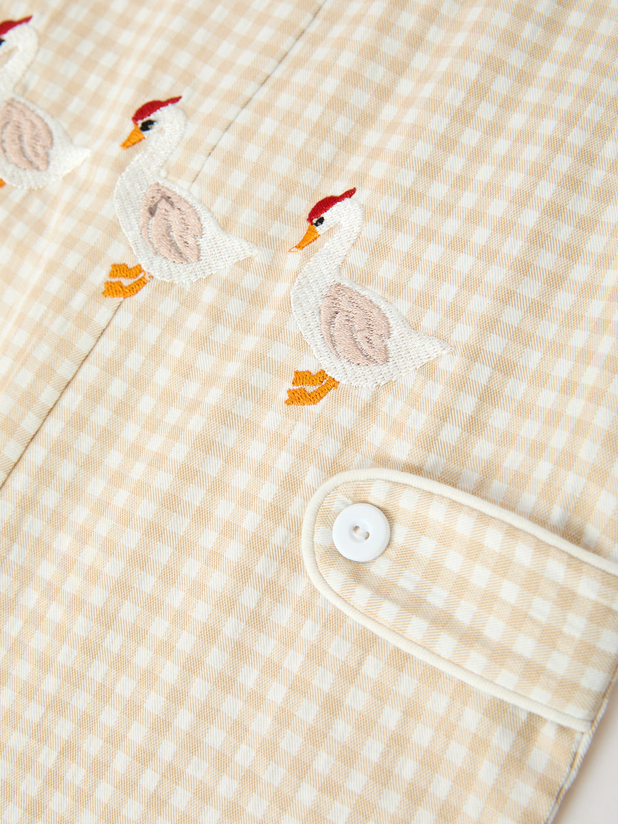 Goose Embroidered Beige Plaid Baby Boys Jonjon