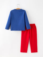Christmas Santa Boys Blue Long Sleeve Shirt And Red Pants Set