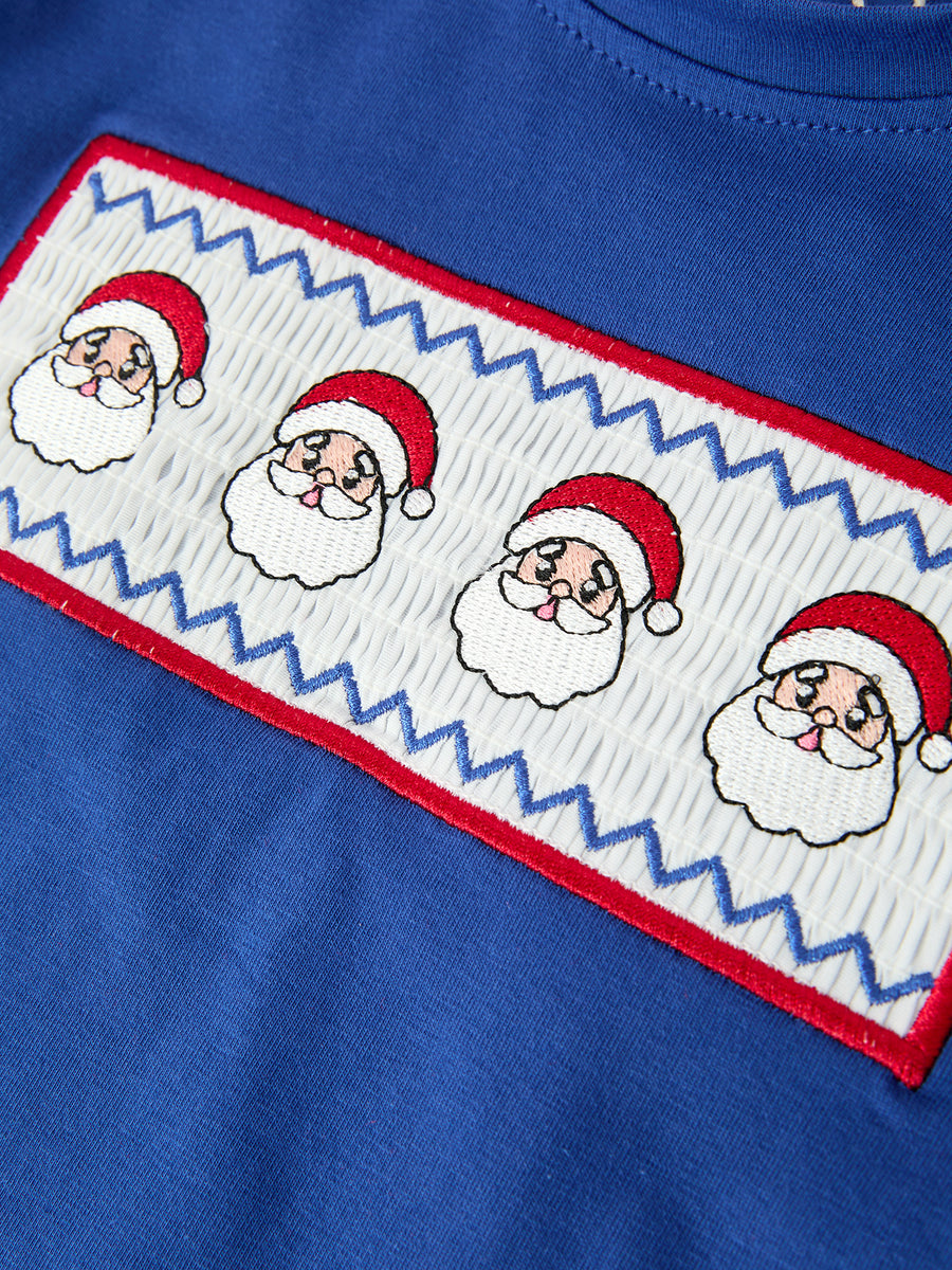 Christmas Santa Boys Blue Long Sleeve Shirt And Red Pants Set