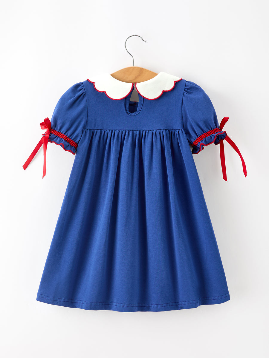 Christmas Santa Embroidery Blue Petal Collar Dress