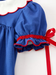 Christmas Santa Embroidery Blue Petal Collar Dress